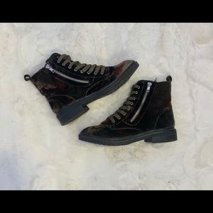 Suede Floral Military Boots